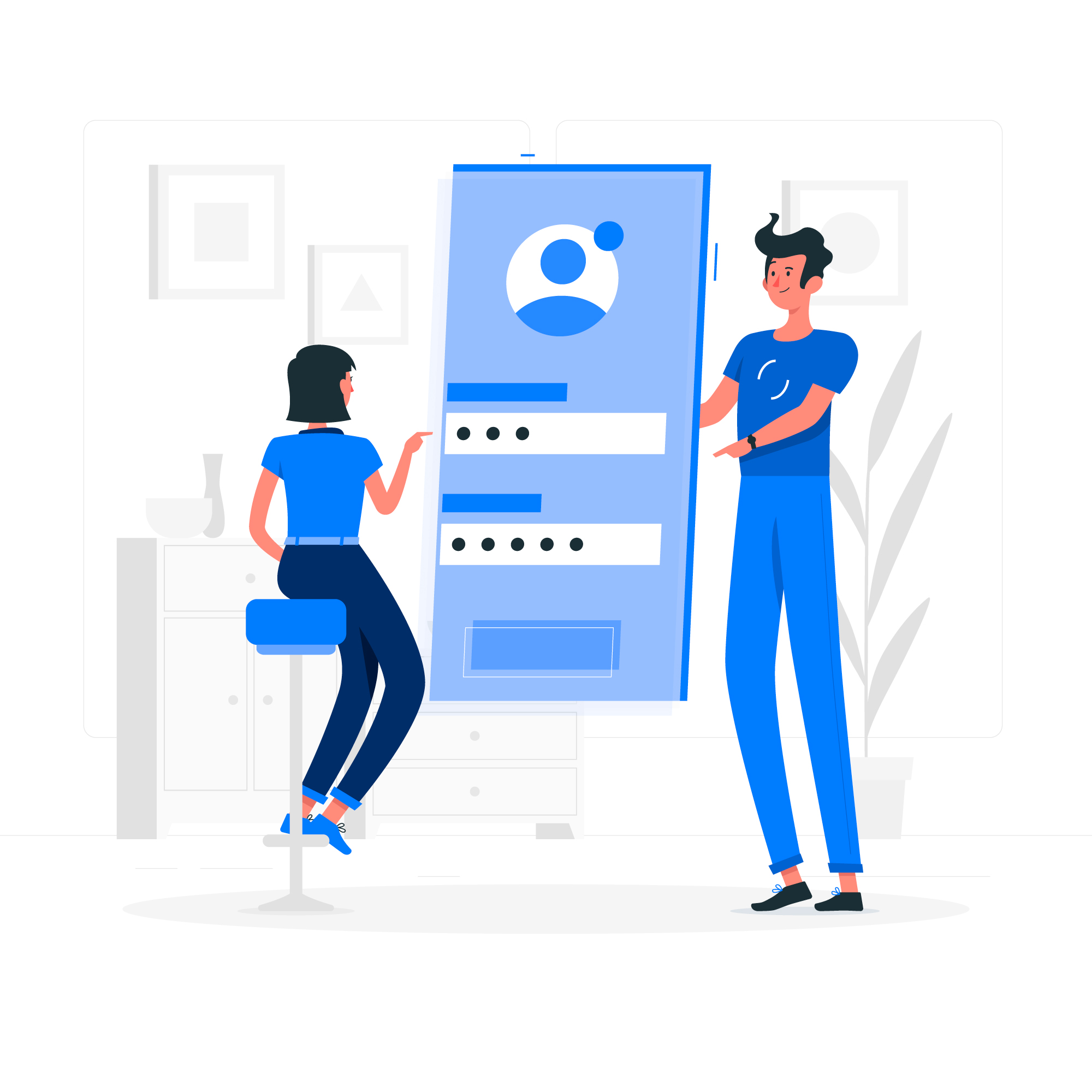 Illustration of a user entering password on a screen